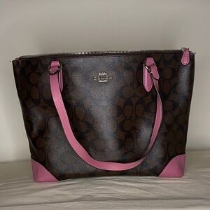 Coach Signature Brown and Pink Tote Bag